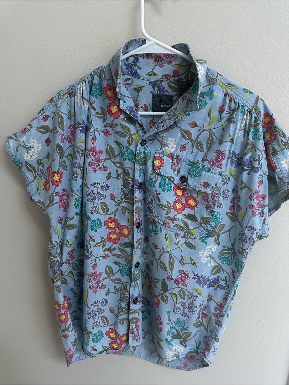 Liz Wear Vintage Floral Button Up Shirt Women’s M Blue Multicolor 100% Cotton